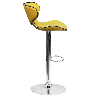 Yellow Vinyl Adjustable Swivel Barstool with Chrome Base