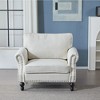 Vynxaria Traditional 1-Seater Sofa - 40.16", Beige Faux Leather, Brass Nickel-Tone Nailhead Trim, Rolled Arms, Wooden Legs, Iron/Solid Wood Frame - 2 of 4