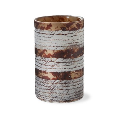 tag Textured Cut Earth Tone Glass Hurricane Large Candle Holder, 4.70L x 4.70W x 7.90K in.