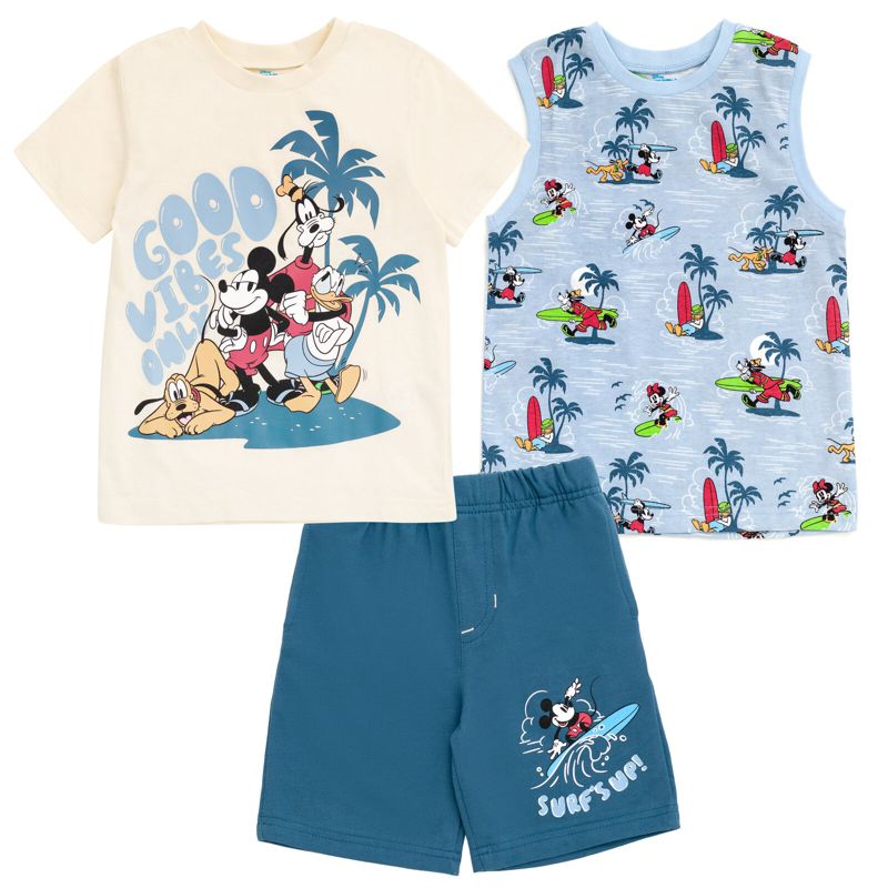 Disney Lion King Toy Story Mickey Mouse Cars T-Shirt Tank Top and French Terry Shorts 3 Piece Outfit Set Toddler, 1 of 6