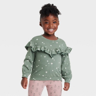 Grayson Collective Toddler Girls' Snowflake Ruffle Sweatshirt - Green ...