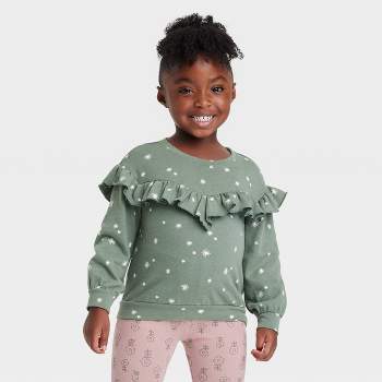 Grayson Collective Toddler Girls' Snowflake Ruffle Sweatshirt - Green