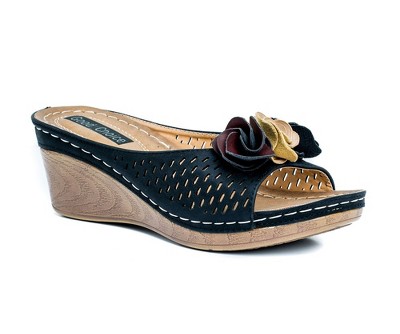 Gc Shoes Juliet Black 10 Perforated Flower Comfort Slide Wedge Sandals ...