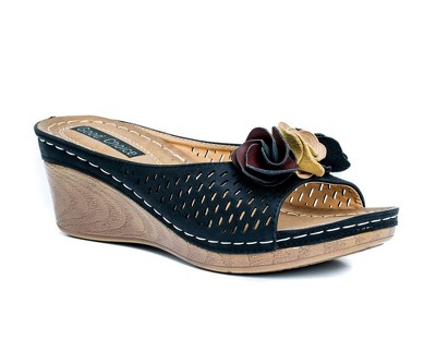 GC Shoes Juliet Perforated Flower Comfort Slide Wedge Sandals