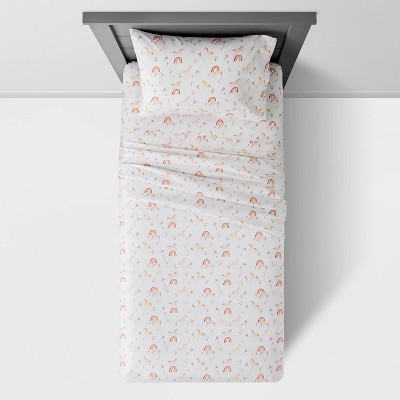 Full Unicorn Print Cotton Kids' Sheet Set in White