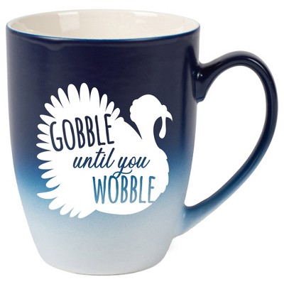 Elanze Designs Gobble Until You Wobble Two Toned Ombre Matte Navy Blue and White 12 ounce Ceramic Stoneware Coffee Cup Mug