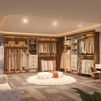 Besiost Closet Organizer System with Hanging Rods and Shelves, Wardrobe System with Drawers