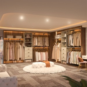 Besiost Closet Organizer System with Hanging Rods and Shelves, Wardrobe System with Drawers - 1 of 4