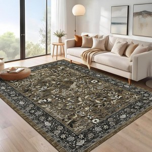 Coucheta Washable Runner Rug , Non-Slip Vintage Floral Bath Rug, Low Pile Stain Resistant Carpet for Bedroom Hallway, Multi-Color & Size - 1 of 4