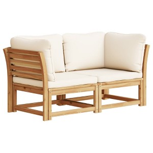 vidaXL Patio Sofa with Cushions 2-Seater Outdoor Loveseat Solid Acacia Wood - Cream White Cushions, Modular Design, Durable Garden/Patio Furniture - 1 of 4