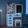 Fredees Vanity Desk with Sliding Mirror and LED Lights, RGB Vanity with Charging Station - 4 of 4