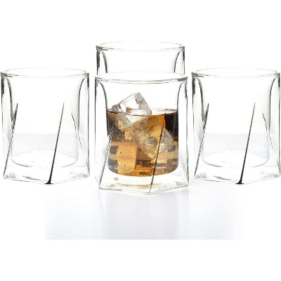 LEMONSODA Double Wall Hexagon Lead-Free Crystal Whiskey Glasses Set of 4