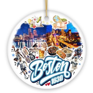 Vibrant Boston City Ceramic Art Ornament, Vintage Massachusetts Souvenir and Christmas Decor| OrnamentallyYou - 1 of 4