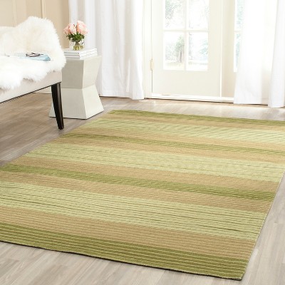 Green Flat Woven Wool 4' x 6' Handmade Reversible Rug