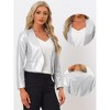 INSPIRE CHIC Women's Collarless Open Front Faux Pocket Faux Leather Crop Moto Jackets - 2 of 4