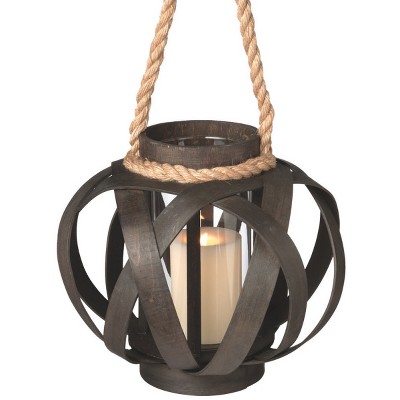 Northlight 11" Small Brown Open Weave Pillar Candle Lantern with Rope Handle