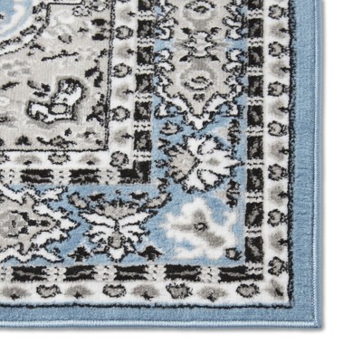 Blue and Grey Traditional Medallion Area Rug