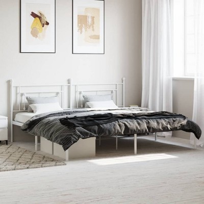 vidaXL Metal Bed Frame with Headboard White 76 in.x79.9 in. King