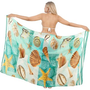 LA LEELA Women's Beachwear Sarong Coverups Bikini Skirt Swim Cover Up Summer Wraps Swimwear Beach Wrap Skirts for Women One Size Sea Shell, Green - 1 of 4