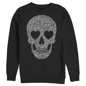 Men's Lost Gods Lace Print Heart Skull Sweatshirt - 1 of 4