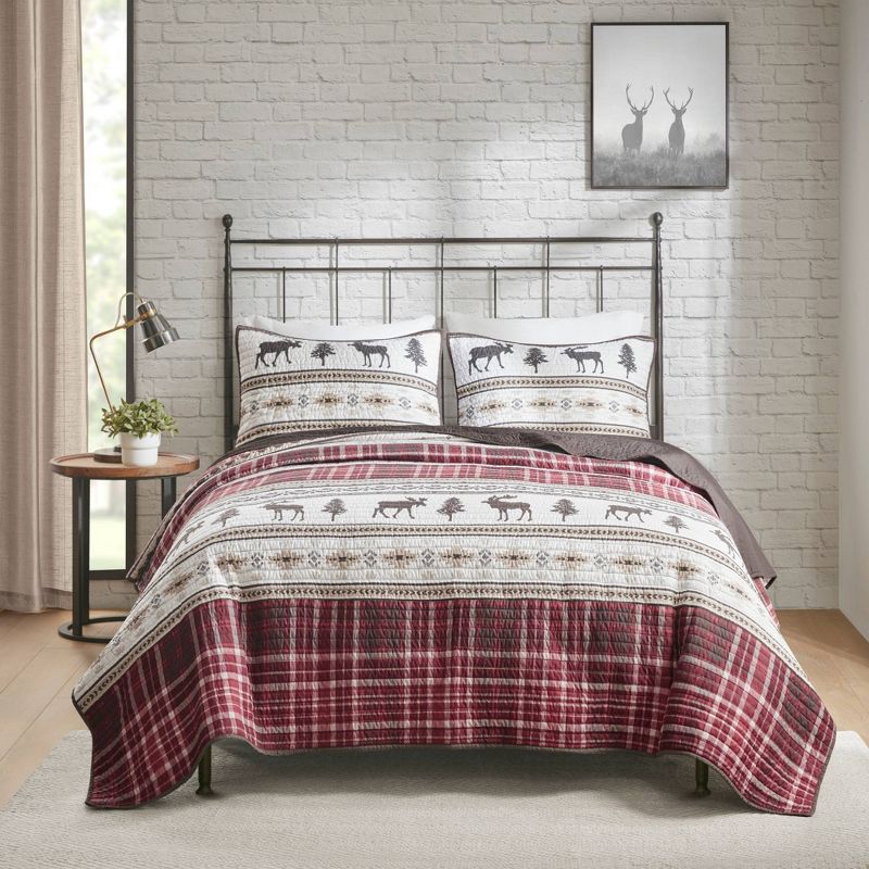 Woolrich 3pc Winter Valley Oversized Quilt Set Red/Brown, 3 of 13