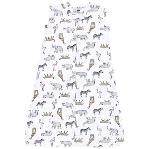 Hudson Baby Infant Girl Cotton Sleeveless Wearable Sleeping Bag, Sack, Blanket, Modern Pink Gray Safari - 1 of 2