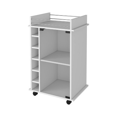 Vynxaria Bar Serving Carts, White Two-Tier Cabinet with Glass Door and Six Cubbies
