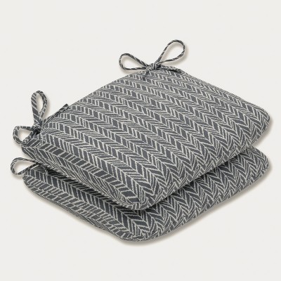 Outdoor/Indoor Herringbone Rounded Corners Seat Cushion Set of 2 - Pillow Perfect