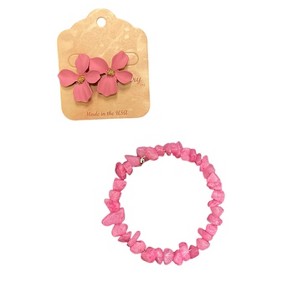 Michelle Marie Boutique's Pink Crystal Jewelry Set, Wrap Bracelet & Dogwood Flower Earrings - 1 of 3