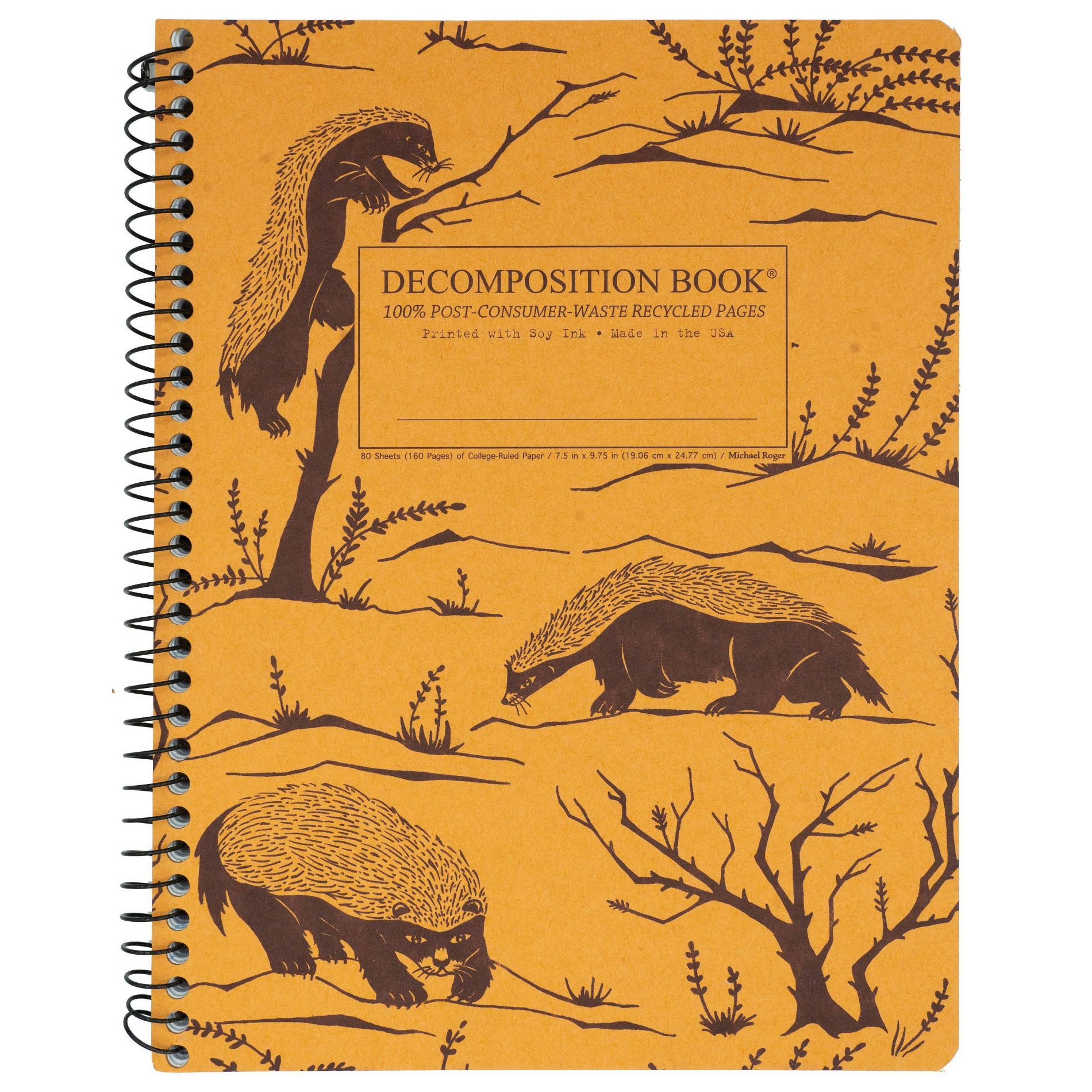 Decomposition Book 7.5"x9.75" 160 Pages College Ruled Spiral Notebook Honey Badgers