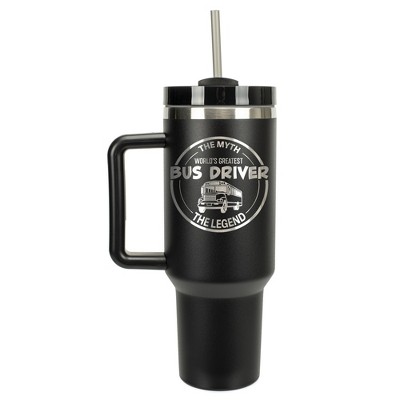 Elanze Designs World's Greatest Bus Driver Myth Legend 40 oz. Stainless Steel, Large Water Bottle Coffee Mug, Spill & Leak Resistant, Thermal Travel