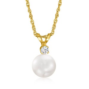 Ross-Simons 7-7.5mm Cultured Akoya Pearl and Diamond Accent Necklace in 14kt Yellow Gold - 1 of 3