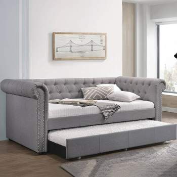 Full DayBed Justice Bed Smoke Gray Fabric - Acme Furniture
