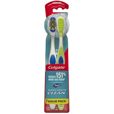 Colgate 360 Toothbrush with Tongue and Cheek Cleaner - Medium - 2ct