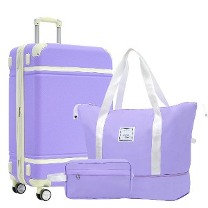 Lyngins Vintage 3-Piece Luggage Set – 24" Expandable Hardside Suitcase, Travel Duffel Bag (Trolley Sleeve), Toiletry Bag, 3-Step Telescoping Handle - 1 of 4