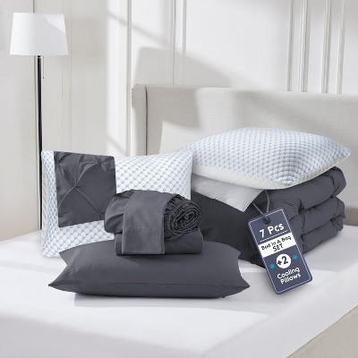 Nestl Comforter Set, 9 Piece Pinch Pleated Bedding Set, Bed in a Bag, All season Bed Set with Cooling Pillows