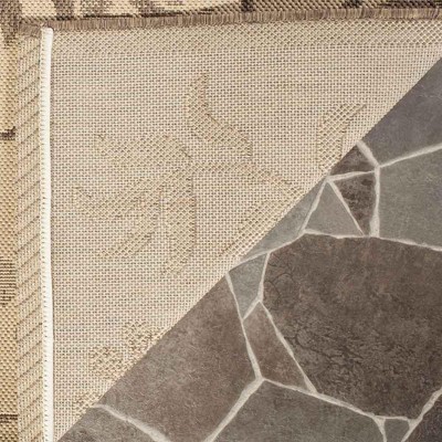 Cream and Brown Floral Rectangular Washable Rug