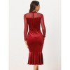 Allegra K Women's Bodycon Elegant Velvet Sheer Mesh Mock Neck Midi Cocktail Dresses - 3 of 4