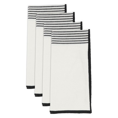 White and Black Striped Cotton Napkin Set of Four