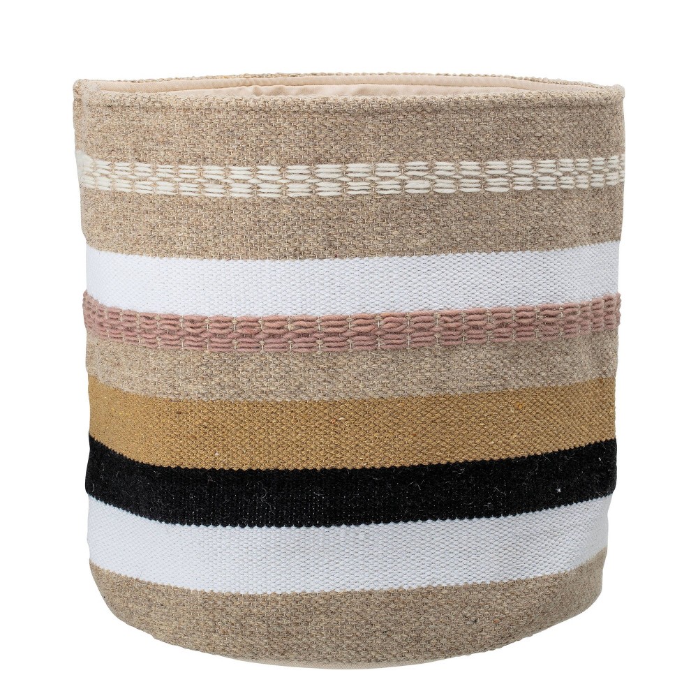 Photos - Other interior and decor Decorative Wool and Cotton Fabric Basket Striped 14" x 16" Gray/Brown - St