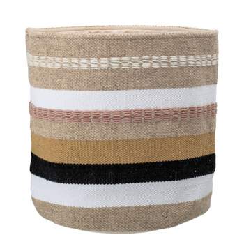 Decorative Wool and Cotton Fabric Basket Striped 14" x 16" Gray/Brown - Storied Home