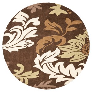 Brown Botanical Tufted Round Area Rug - (6