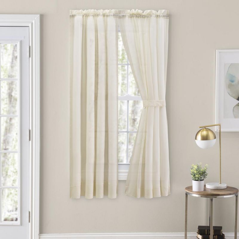 Ellis Curtain Cotton Voile 1.5" Rod Packet Tailored Curtain Panel Pair for Windows Natural, 2 of 5
