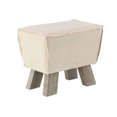 Rustic Wood and Foot Stool with Cushion White - Olivia & May