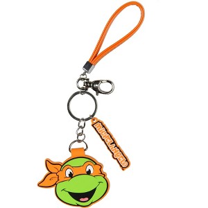 TMNT Michelangelo Rubber Character Design Air Tag Holder Keychain Wristlet with Lobster Clasp and 2"Rubber Michelangelo Pendant Multicolored - 1 of 4