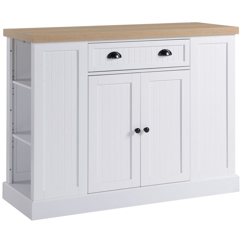 HOMCOM Fluted-Style Wooden Kitchen Island, Storage Cabinet w/ Drawer, Open Shelving, and Interior Shelving for Dining Room, 1 of 7