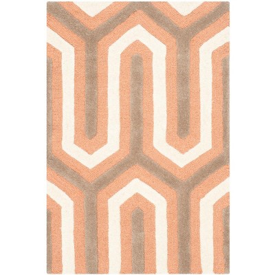 Hand-Tufted Orange and Grey Wool Geometric Area Rug 2' x 3'