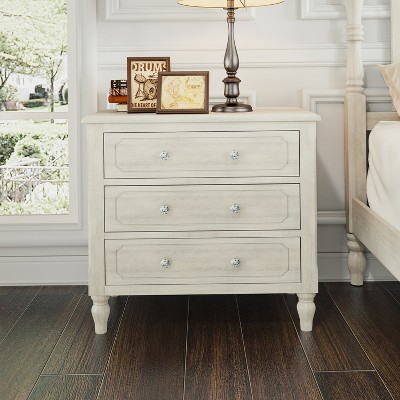 Vintage Country Style 3-Drawer Wood Nightstand, Bedside Table, Baby Dresser, End Table for Bedroom Living Room - HABITRIO
