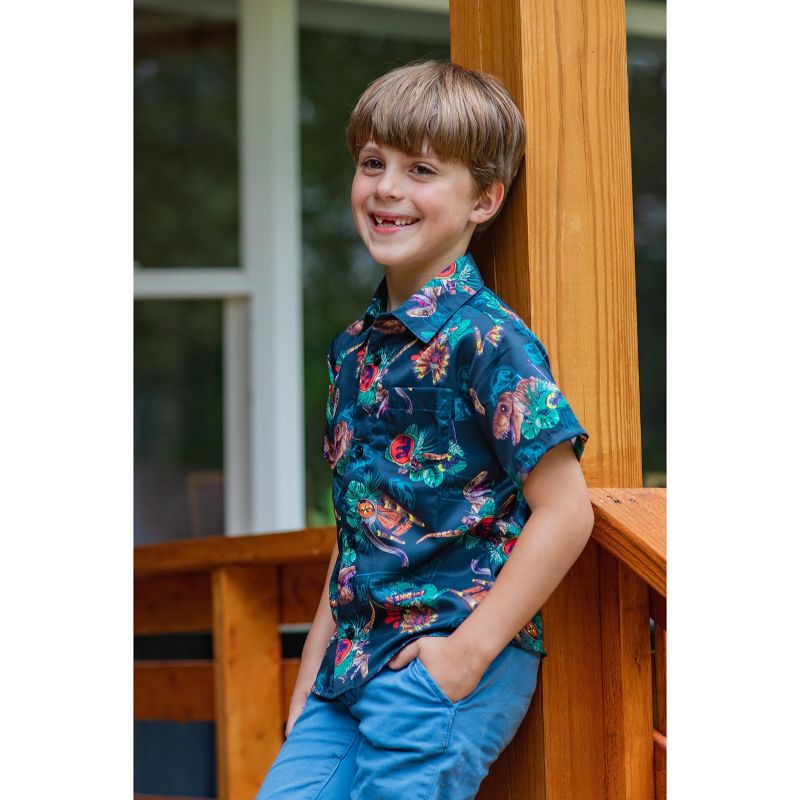 Jurassic World Jurassic Park T-Rex Hawaiian Button Down Dress Shirt Toddler to Adult, 4 of 8
