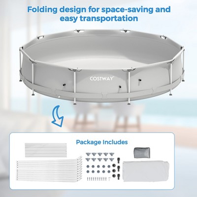 Gray Round Above Ground Swimming Pool with Iron Frame and Pool Cover